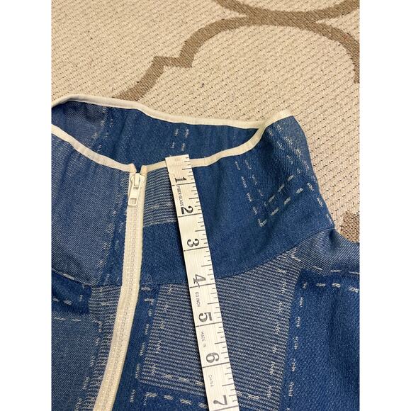 Haptics Good Vibes Denim & Ivory Patchwork Sherpa Half Zip pullover, size large - Picture 10 of 12